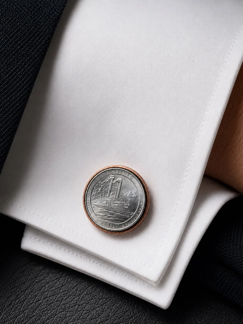 *Handmade 2011 Vicksburg Quarter Coin Cufflinks – Copper Border**
